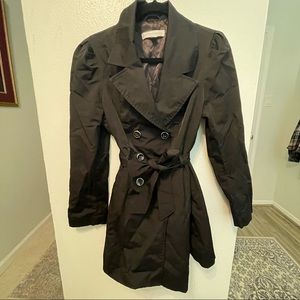 New York & Company Black Trench Coat Size L